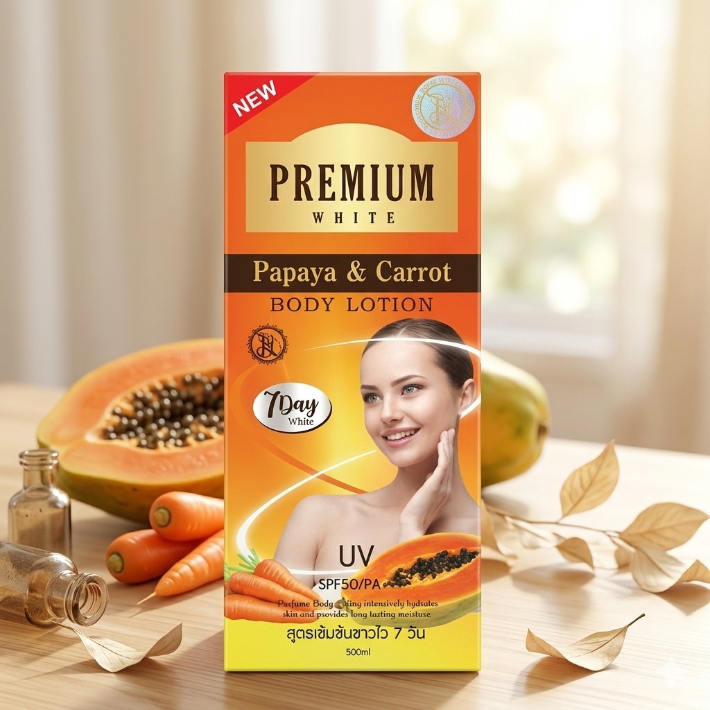 โลชั่นมะละกอแครอท Premium White Papaya&Carrot Body Lotion SPF50