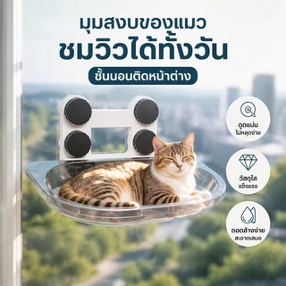 ที่นอนแมวติดกระจก เตียงแมวหน้าต่าง เปลแมว 4 ถ้วยดูดขนาดใหญ่พิเศษ รับน้ำหนักได้ถึง 10 Kg ที่นอนแมว Cloudsbed