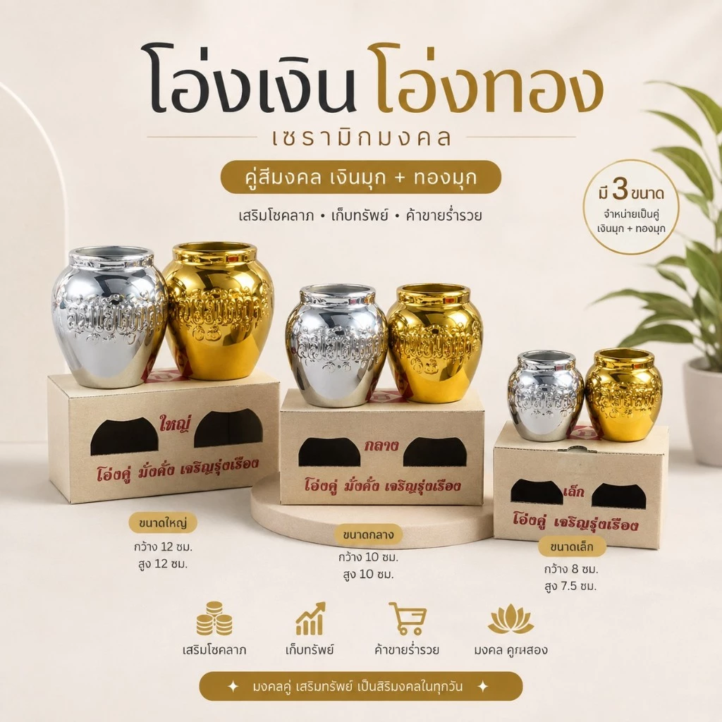 โอ่งตั้งศาล (เงาสวย ไม่ขุ่น) เซรามิค โอ่งเงิน โอ่งทอง เซรามิก พ่น ตุ่มเงินตุ่มทอง เครื่องตั้งศาล