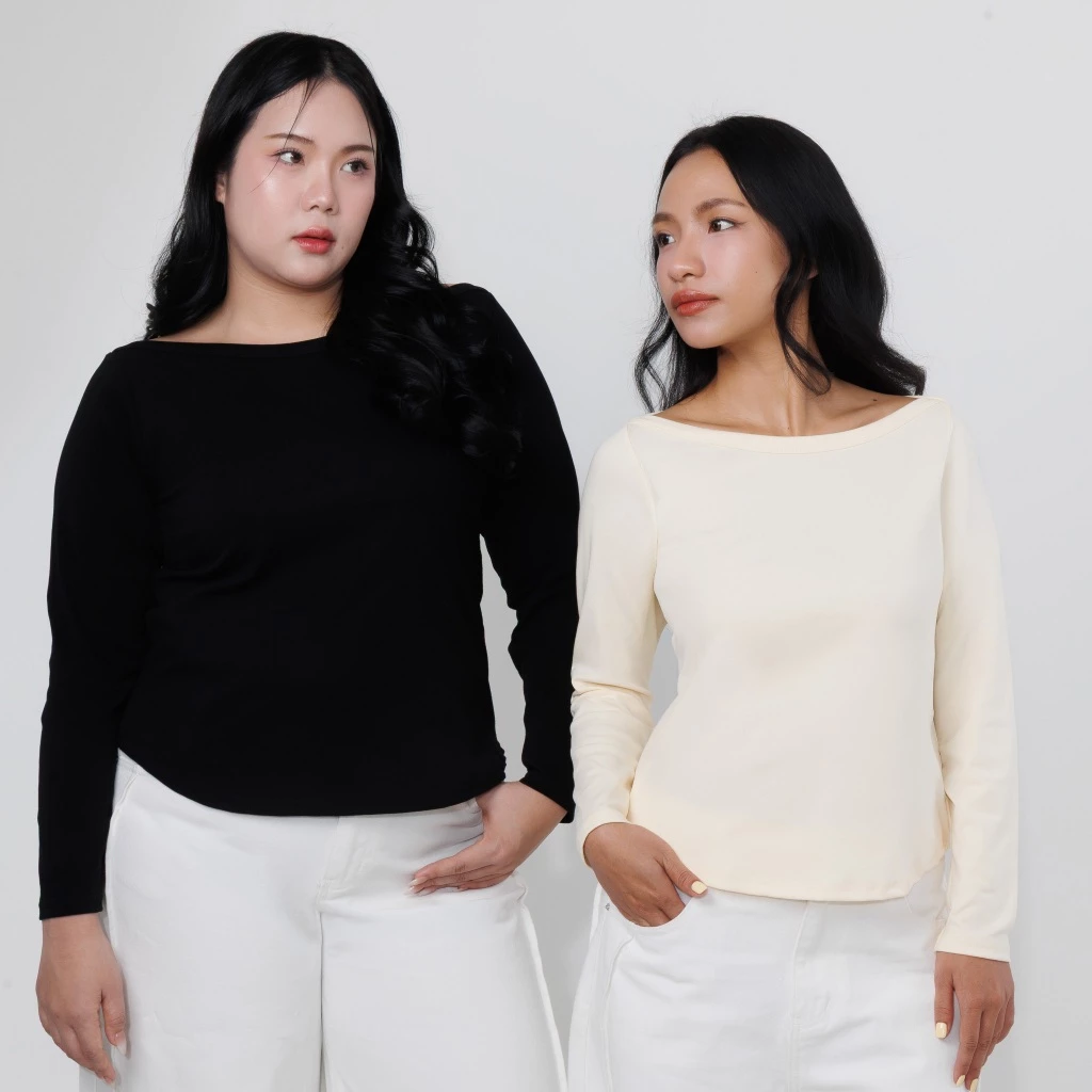 V21 – เสื้อยืดปาดไหล่ซ้อน แขนยาว