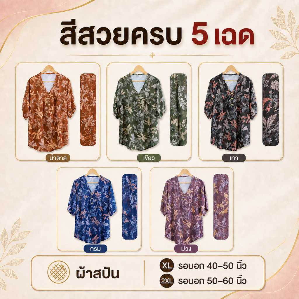 เสื้อวารี รุ่นใหม่ คอวี ลายละมุน