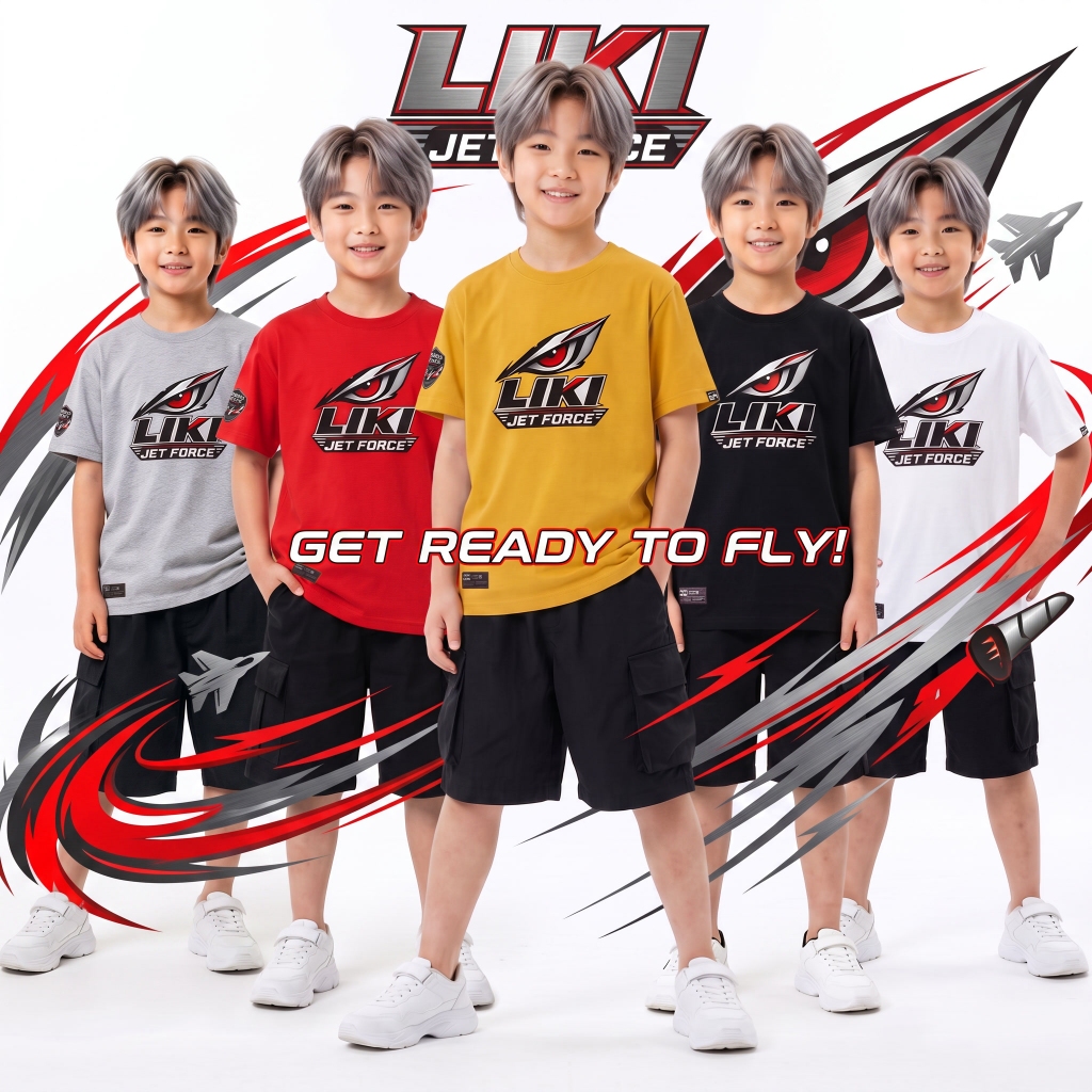 เสื้อยืดเด็ก LIKI JET FORCE ผ้าคอตตอน Supersoff ลายเครื่องบินรบ