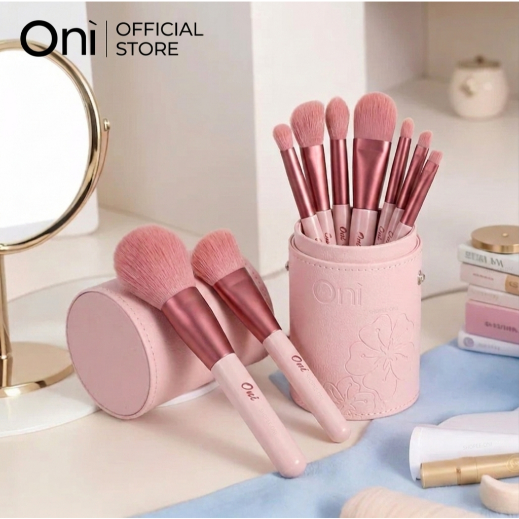 Oni Brush Set เซตแปรงแต่งหน้า 10 ชิ้น (Multi Functional) + กระบอกหนัง PU ใส่แปรงแต่งหน้า เซ็ตเครื่องสำอาง ขนนุ่มละมุน