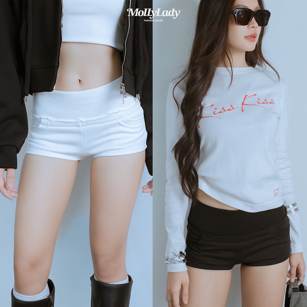 Molly lady ❤️ Patchwork Shorts :  The Ultimate Streetwear กางเกงขาสั้นเอวสูง สไตล์สตรีท ทรงกึ่งสปอต