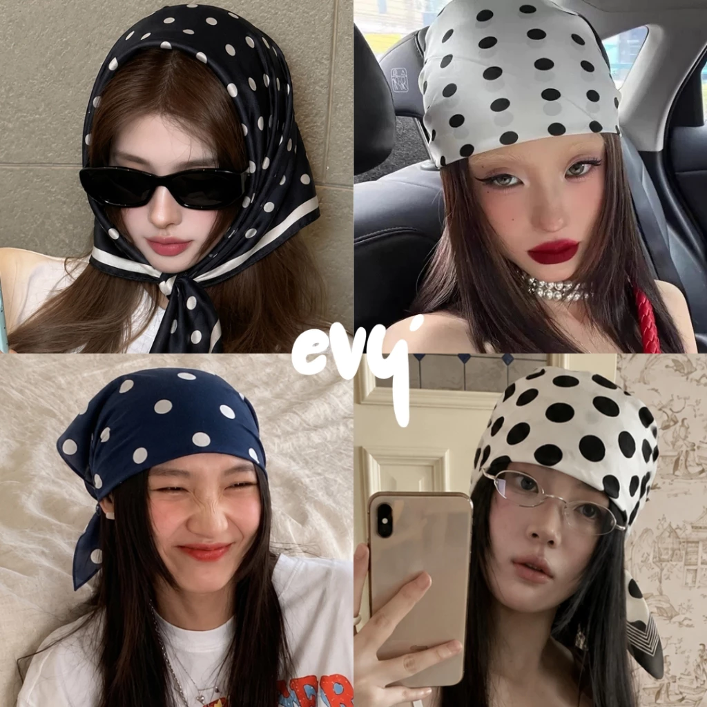 🔥พร้อมส่ง🔥 ผ้าพันคอซาติน ลายจุด【70x70 ซม】ผ้ามัดผมเกาหลี