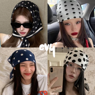 🔥พร้อมส่ง🔥 ผ้าพันคอซาติน ลายจุด【70x70 ซม】ผ้ามัดผมเกาหลี