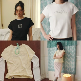 (พร้อมส่ง)CHUUCHOP - (S-6XL) Blubby Tee เสื้อยืดคอกลมปักเพชร เสื้อยืดผู้หญิง เสื้อยืดเบสิก (C8621)