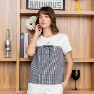 Glucoat | [A397/A805/A806] เสื้อยืดแขนสั้นคอกลม กลางอกปัก glucoat แต่งลาย พร้อมเข็มกลัดโบว์