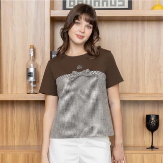 Glucoat | [A397/A805/A806] เสื้อยืดแขนสั้นคอกลม กลางอกปัก glucoat แต่งลาย พร้อมเข็มกลัดโบว์
