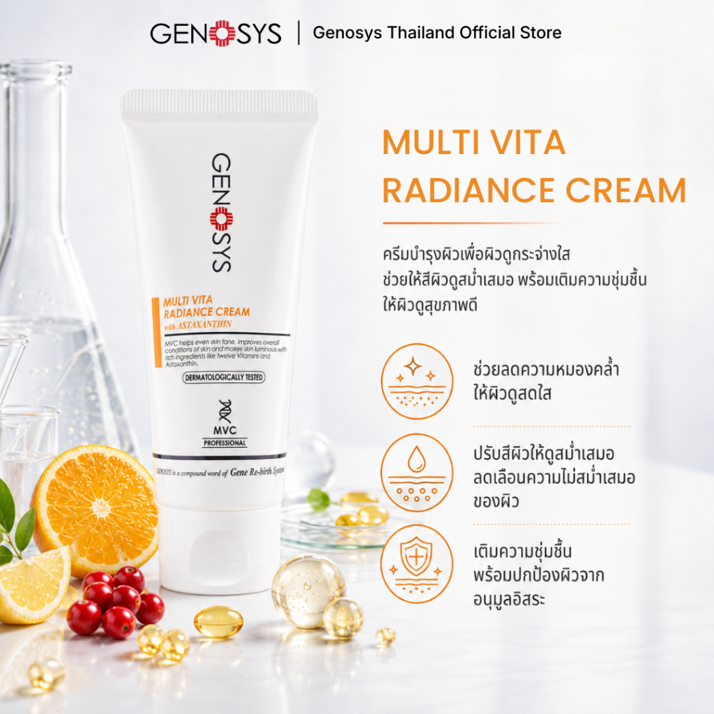 GENOSYS ครีมวิตามิน 12 ชนิด Multi Vita Radiance Cream 50g | ผิวดูกระจ่างใส สีผิวสม่ำเสมอ ชุ่มชื้น ของแท้