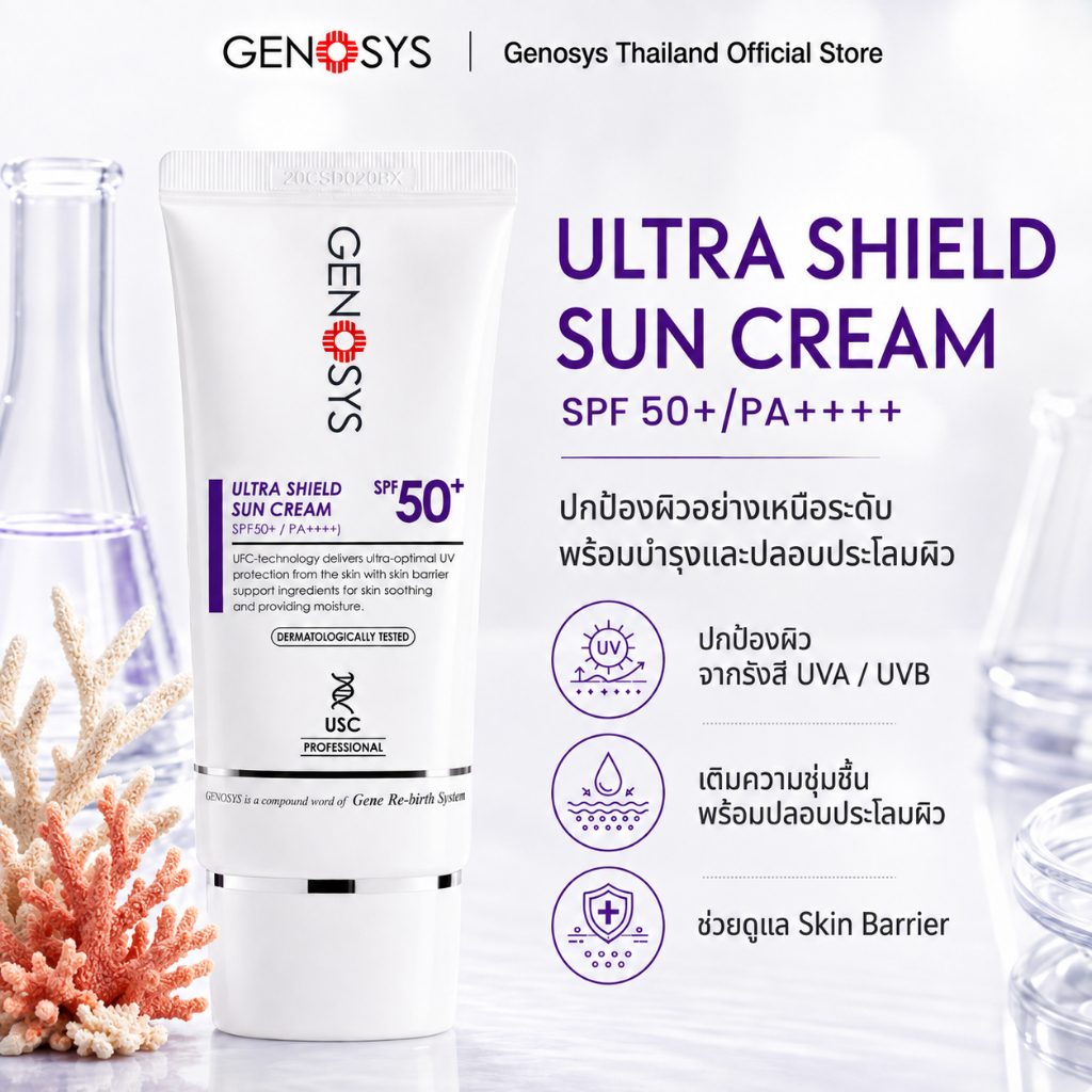 GENOSYS ครีมกันแดด SPF50+ PA++++ Ultra Shield Sun Cream 50ml เนื้อบางเบา ไม่เหนียว ผิวแพ้ง่าย ของแท้