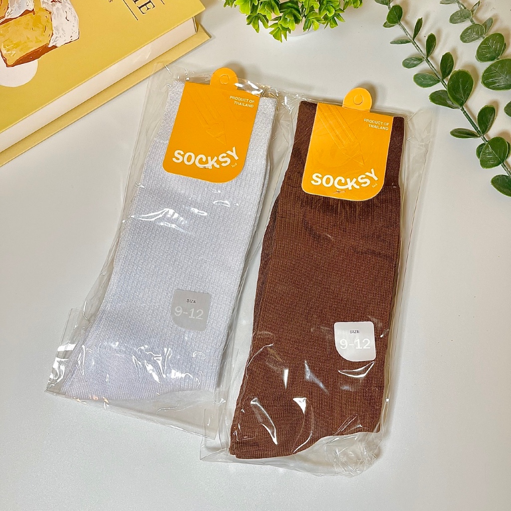 SOCKSY ถุงเท้านักเรียนข้อยาว ถูกระเบียบ ผ้าไนล่อนคุณภาพดี สีขาวและน้ำตาล ( รุ่น NP )