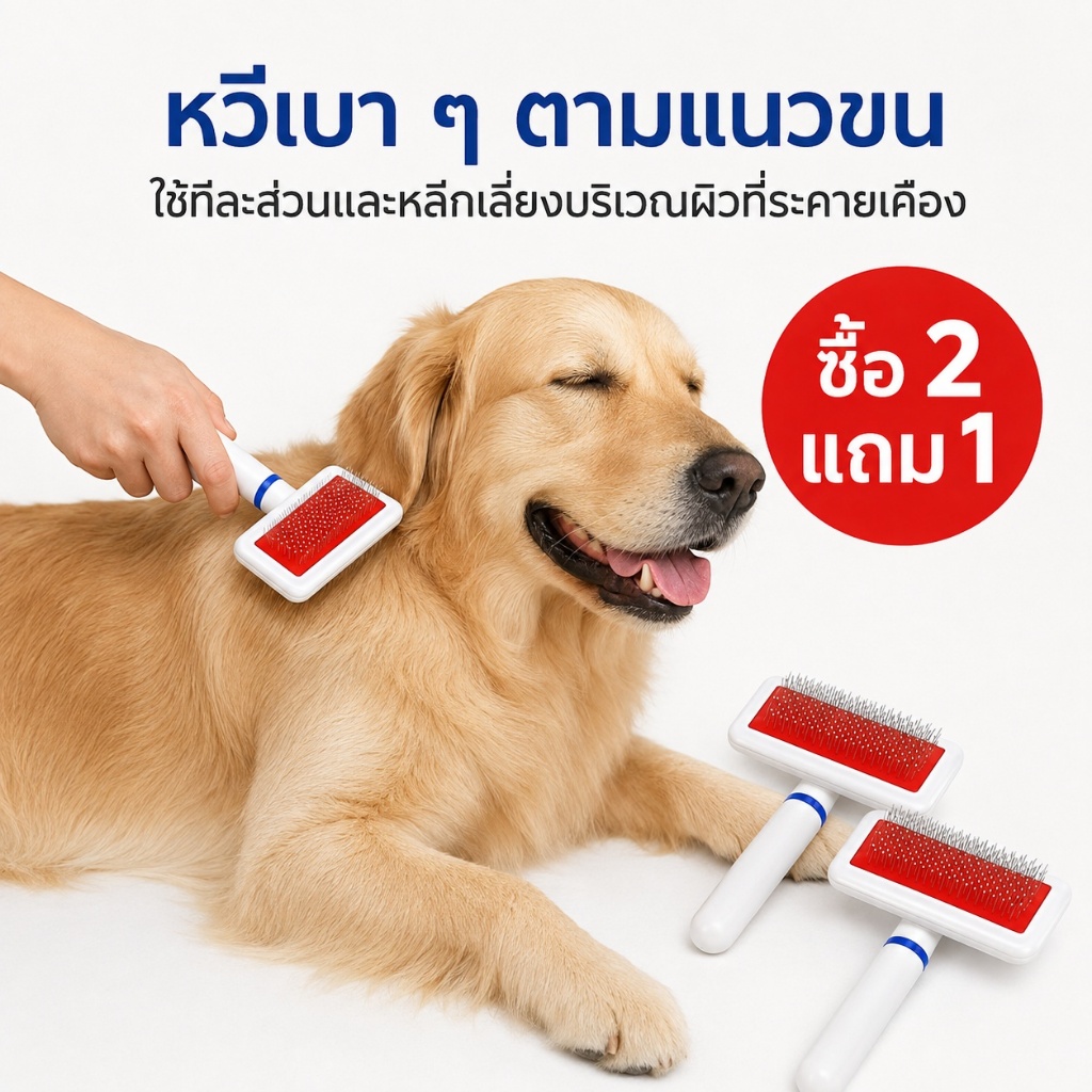 แปรงขนแมว แปรงขนสุนัข หน้าแปรงทรงสี่เหลี่ยม ช่วยเก็บขนที่หลุดระหว่างหวี