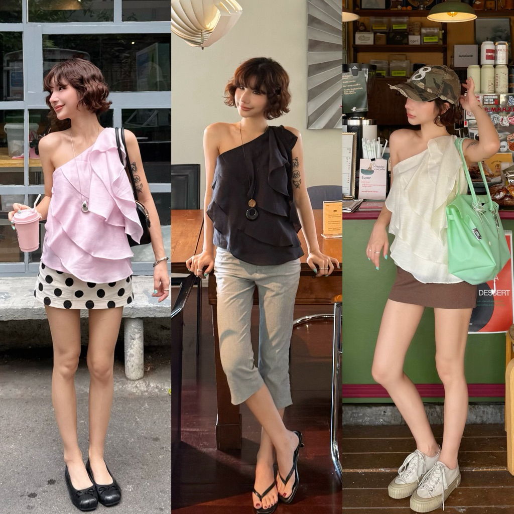 3pcs.basket Peony top เสื้อไหล่เดี่ยว