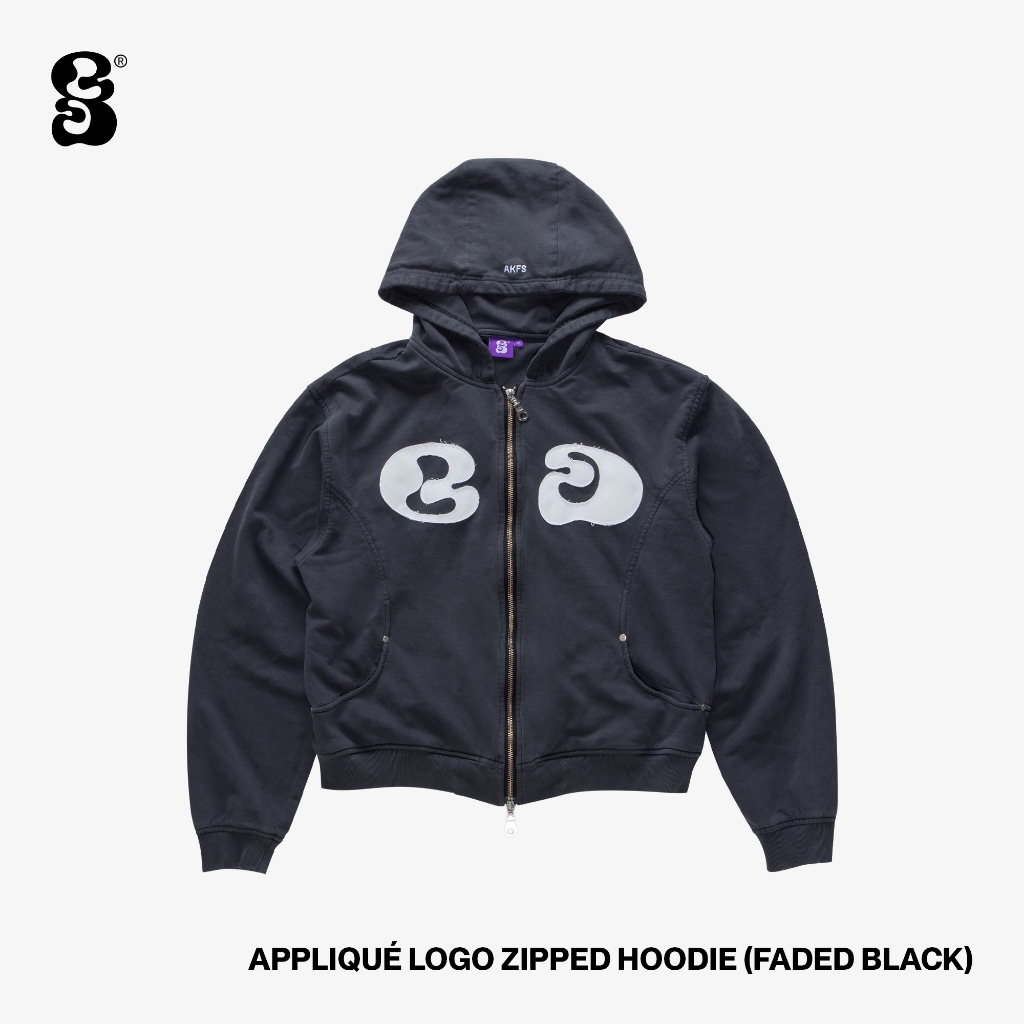 AKFS - APPLIQUÉ LOGO ZIPPED HOODIE (FADED BLACK)