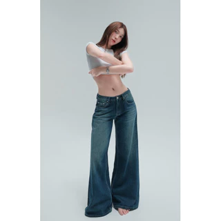 Haper Jeans 1390.- กางเกงยีนส์เอวต่ำ ขากระบอกใหญ่ เนื้อผ้านุ่มพรีเมียมใส่สบาย
