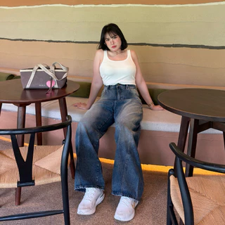 Two Tone Baggy Jeans 👖 ✨ ยีนส์สีทูโทน ทรงบากี้ ยีนส์สาวอวบอ้วนทรงใหญ่ 🌊🖤 | Geebeety