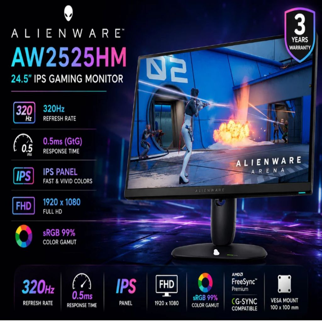 DELL Alienware AW2525HM (จอมอนิเตอร์เกมมิ่ง) 25" IPS FHD 320Hz 0.5ms Gaming Monitor