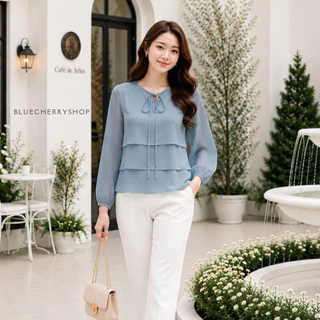 เสื้อชีฟองเนื้อทราย มีซับใน ขนมชั้น สวยหมือนสั่งตัด มีไซส์รอบอก38-46 นิ้ว Brand Bluecherry แบรนด์คนไทย