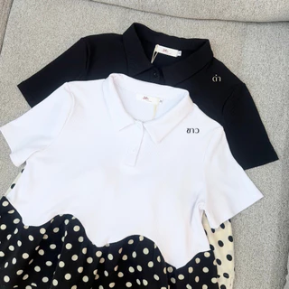 POI Polka Dot เสื้อยืดผ้าร่องแต่งระบายลายจุด T024G7