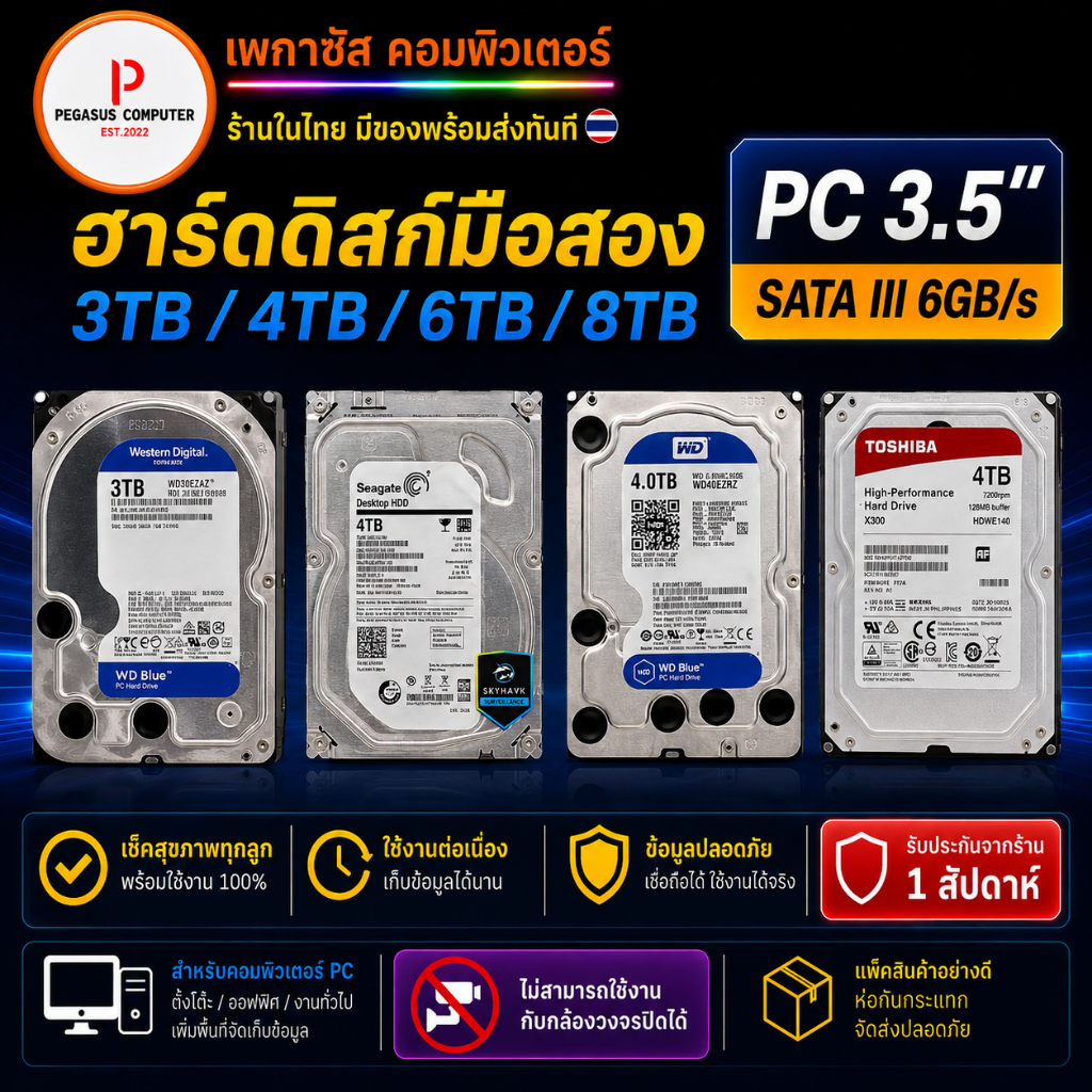 (ร้านในไทย) HDD 3.5 มือสอง 3TB/4TB/6TB/8TB คละรุ่น มีของพร้อมส่ง