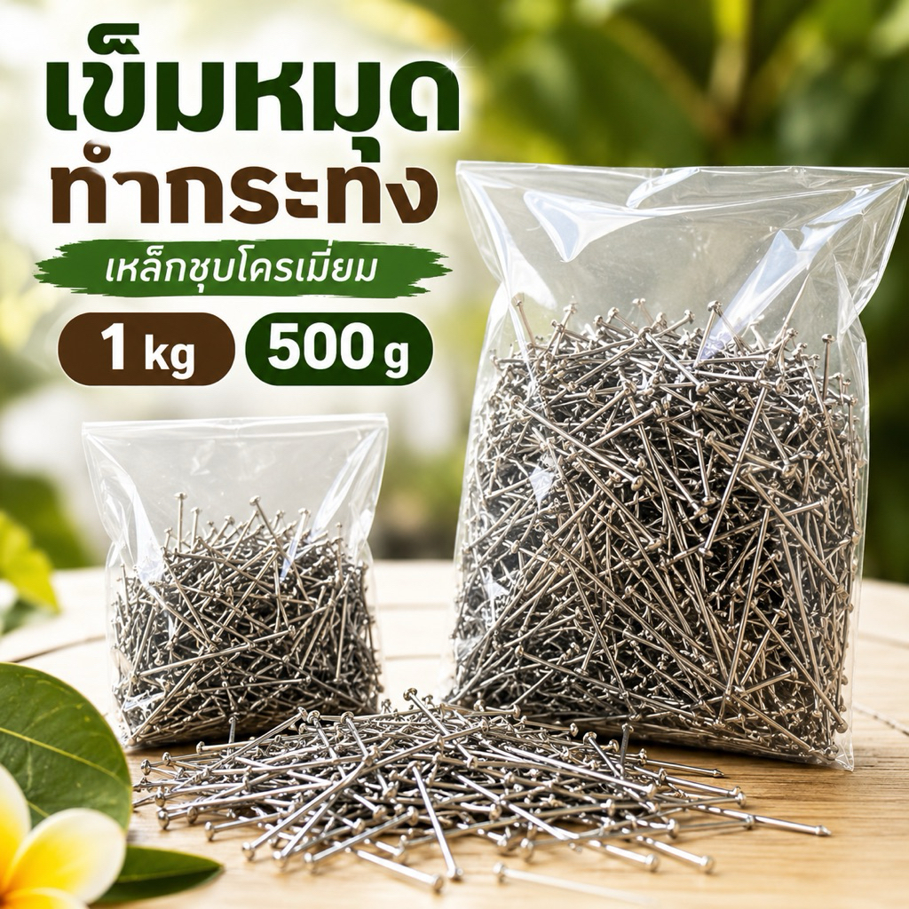 เข็มหมุดทำกระทง 1 กก. / 500 กรัม หมุดตะปูทำกระทง เหล็กชุบโครเมียม ปลายแหลม เข็มหมุดงานประดิษฐ์ พร้อมส่ง