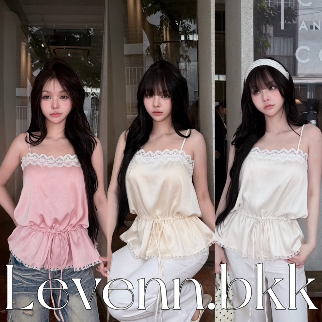 Levenn.bkk • Ruby Crop เสื้อผ้าซาติน ดีเทลแต่งลูกไม้ น่ารัก(ผ้าซาตินเนื้อผ้าเบาบางนะคะ)