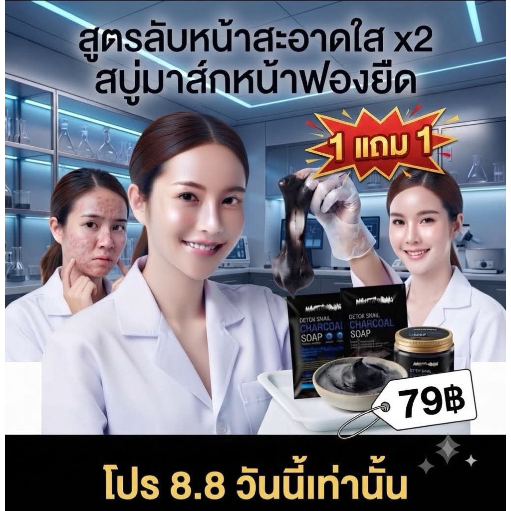1แถม1 สบู่มาร์คหน้าใส ฉ่ำ สูตรพรีเมี่ยม ชาโคลสะอาดไม่อุดตัน (ล้างสารได้ทั้งผิวหน้าและสิวอุดตัน) ได้ทุกสภาพผิว