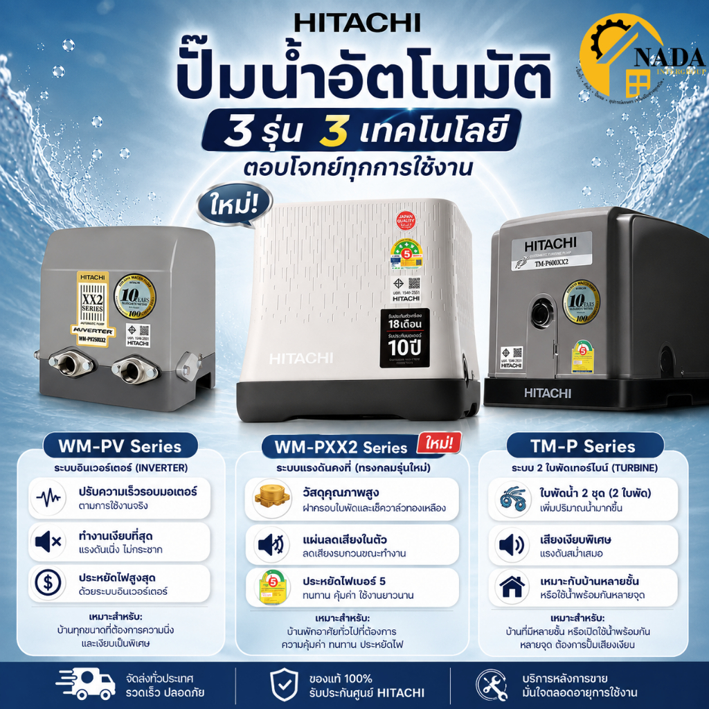 🎉แท้ ส่งไว🎉 HITACHI ปั๊มน้ำอัตโนมัติ แรงดันคงที่ WM-P150XX2 WM-P200XX2 WM-P250XX2 WM-P350XX2 WM-P150
