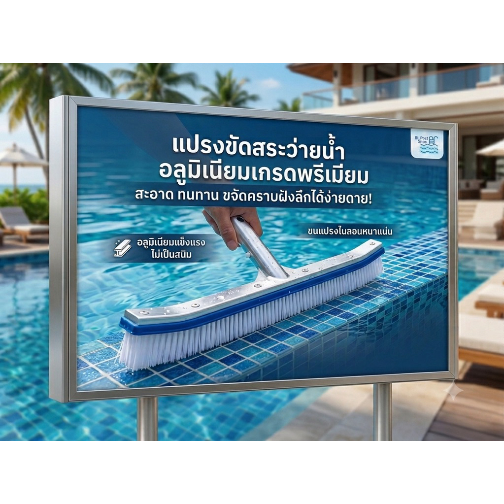 แปรงสระว่ายน้ำ 18 นิ้ว ด้ามจับอลูมิเนียม แข็งแรง ทนทาน