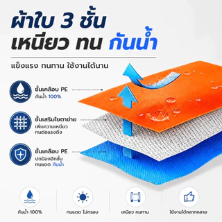 Terrathai ผ้าใบกันฝน กันแดด ขนาด 5x6 4x6 4x5 3x5 3x4 เมตร มีตาไก่ พลาสติก แบบเอนกประสงค์ คลุมรถได้ บลูชีท