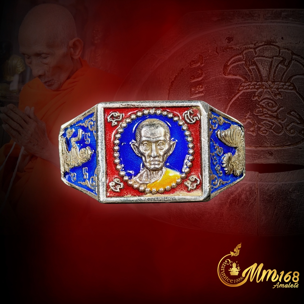 ประกันแท้ แหวนหลวงพ่อรวย วัดตะโก รุ่นรวยรวยเฮงเฮง ปี 2560 เนื้อเงินลงยา แท้ทันหลวงพ่อครับ