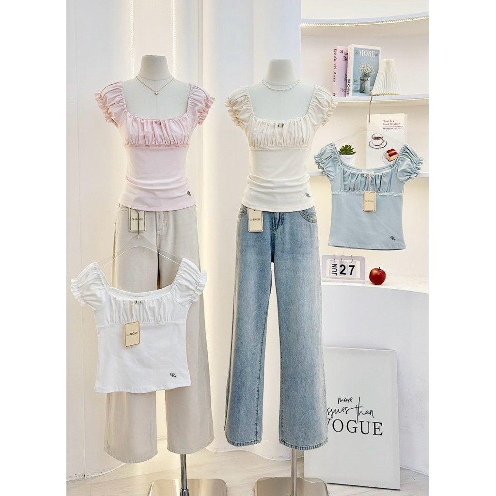 NN806 เสื้อแขนตุ๊กตา อกแต่งขอบลูกไม้ G-rose🌹