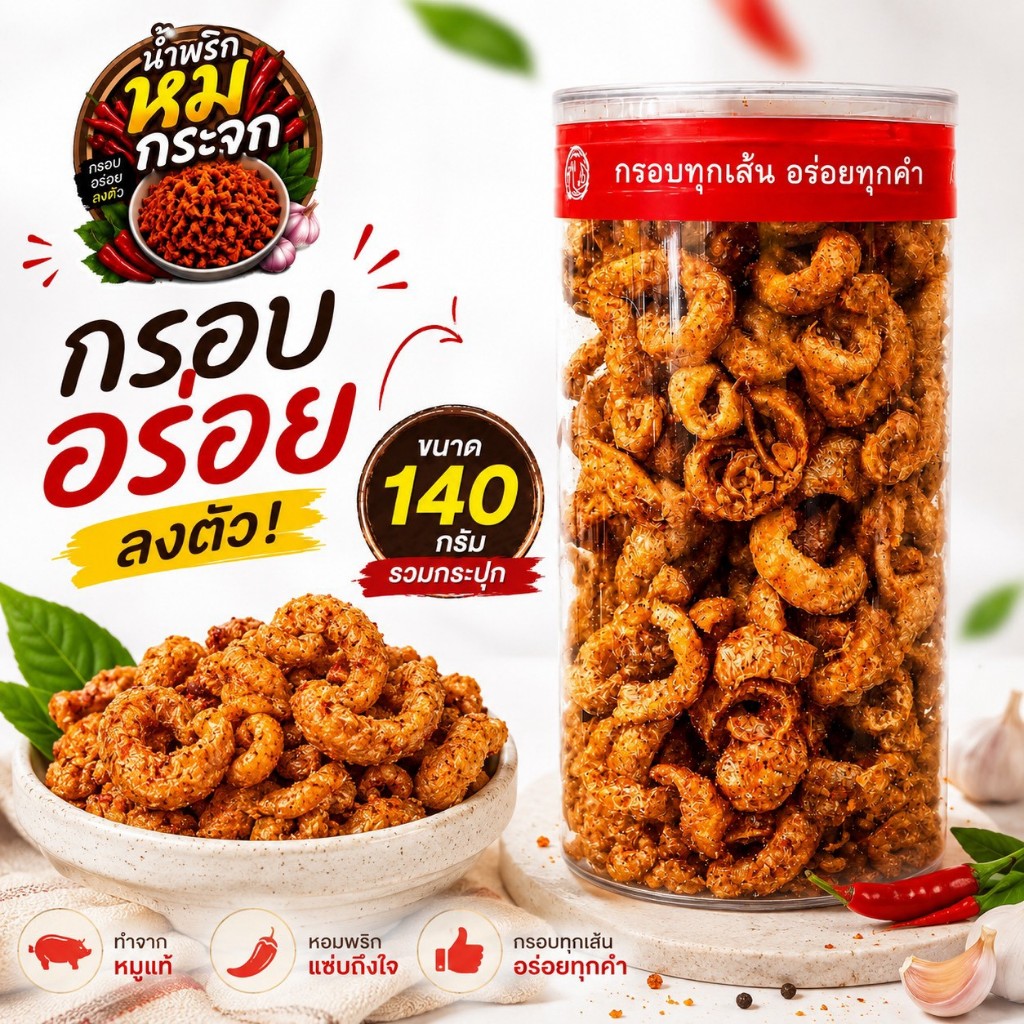 New !! น้ำพริกหมูกระจก ขนาด 140 กรัม เผ็ดแซ่บ อร่อยนัวร์