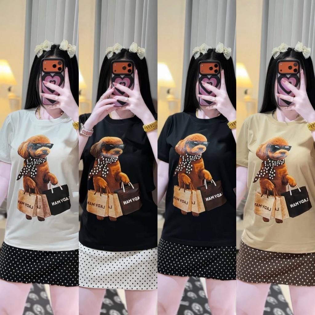 เซ็ท2ชิ้น เสื้อ+กระโปรง ลายน้องหมาถือกระเป๋า