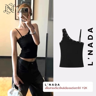 L'NADA【พร้อมส่ง】เสื้อครอปสายเดี่ยวตกแต่งห่วงรอบคอเสื้อ Stud glam(A141)