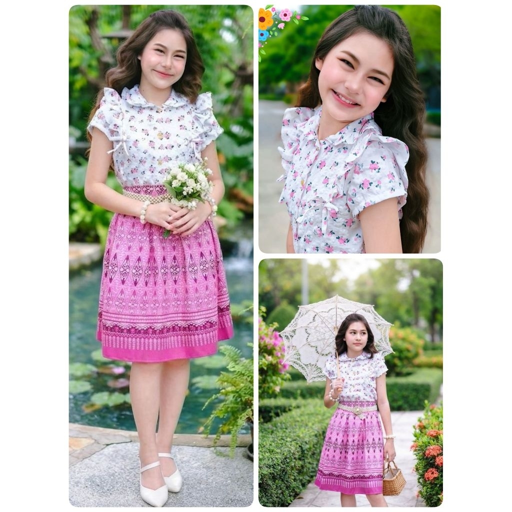 ชุดไทยเด็ก ชุดไทยประยุกต์ สีหวานละมุนมากคะแม่ เต็ม10 ไม่หักจ