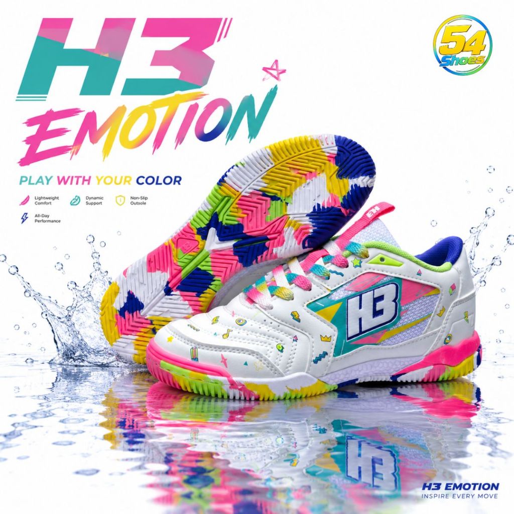 รองเท้าฟุตซอล H3 รุ่น Emotion Futsal รองเท้าฟุตบอล ผลิตจากหนังไมโครไฟเบอร์คุณภาพสูง กระชับเท้า น้ำหน