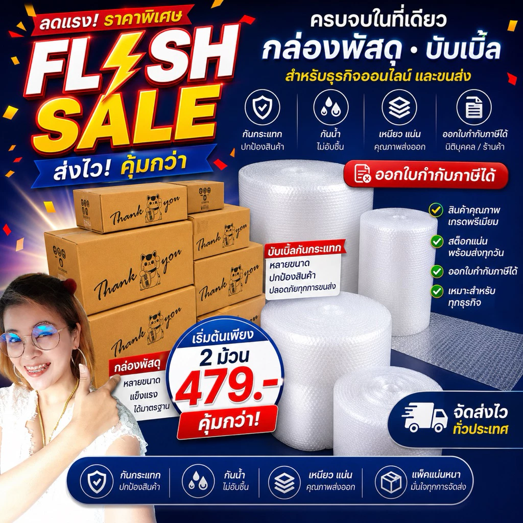 บับเบิ้ล กล่องไปรษณีย์ลายแมวกวัก🎯ออกใบกำกับภาษี กล่องพัสดุ 🚗ส่งด่วนถึงลูกค้าใน4ชม.