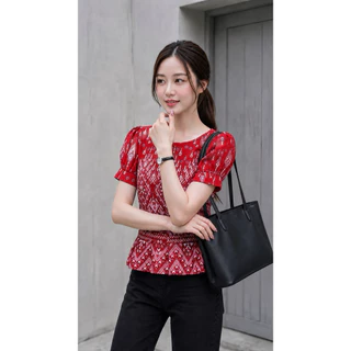 เสื้อลายไทย ระบายเอวผูกหลัง **สินค้ามาใหม่**