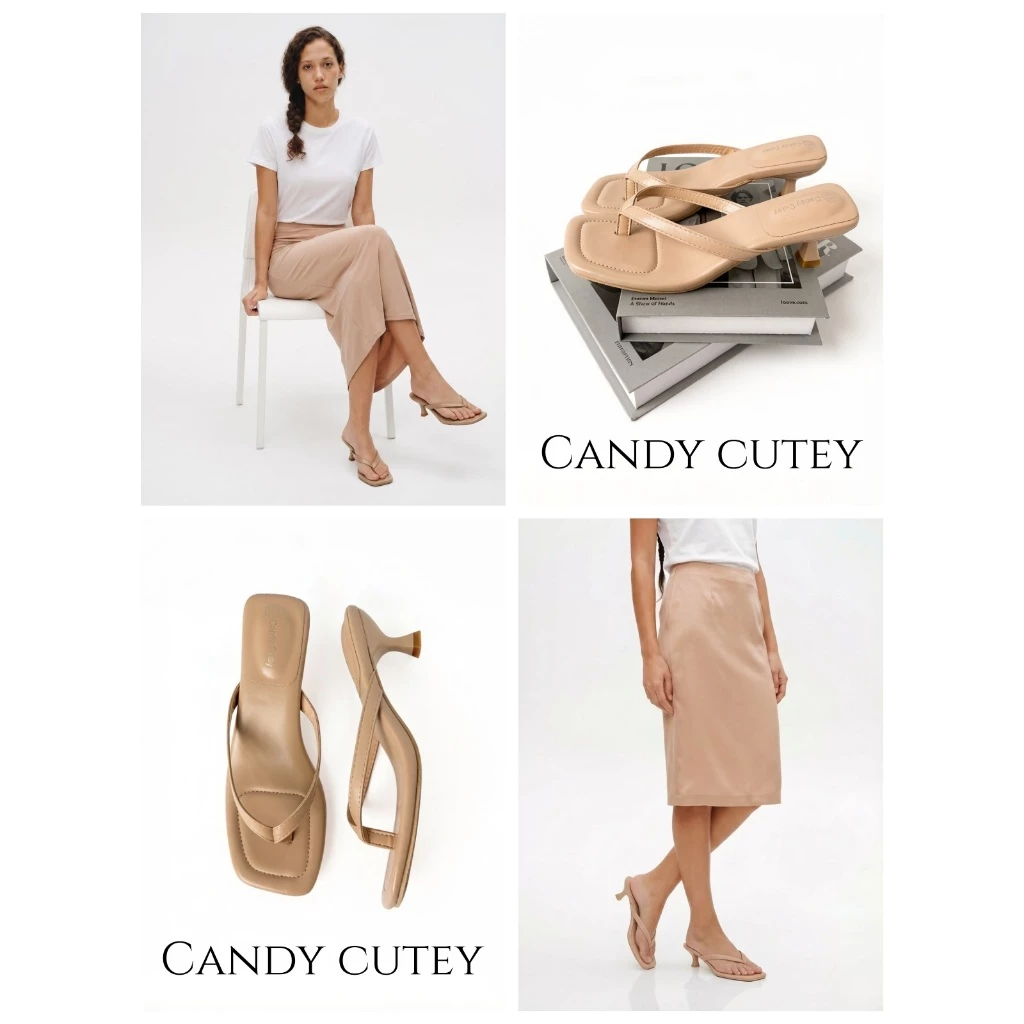 Candy Cutey รองเท้าส้นคีบดีไซน์เรียบหรู ส้นเตี้ย ใส่เดินสบาย ช่วยให้ลุคดูสูงเพรียว แมทช์ง่ายได้ทุกวัน
