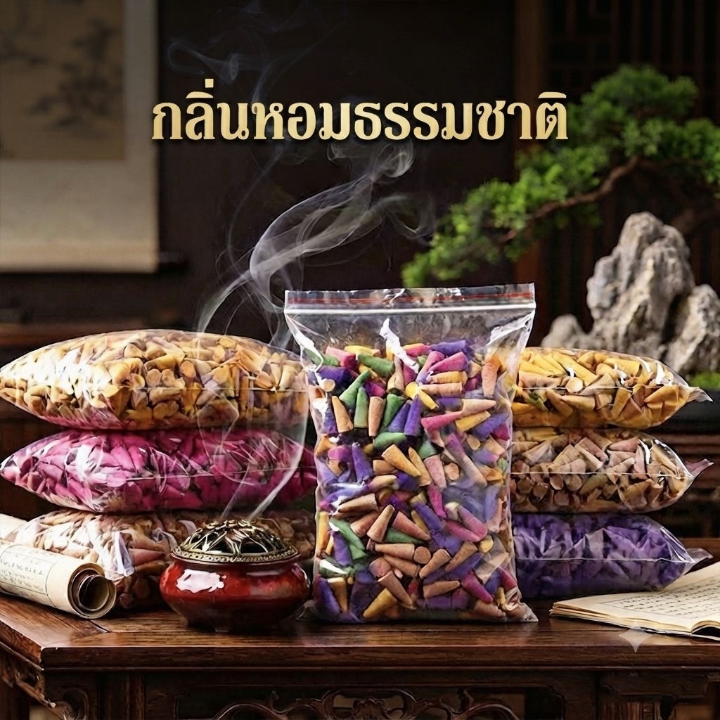 กำยานอโรม่า กำยานโคน เกรดAหอมมาก กำยานหอมธรรมชาติ（ถุงละ300 ชิ้น）กลิ่นหอมผ่อนคลายเบาสมอง ฟอกอากาศ ถวายพระ 檀香锥香塔香粒