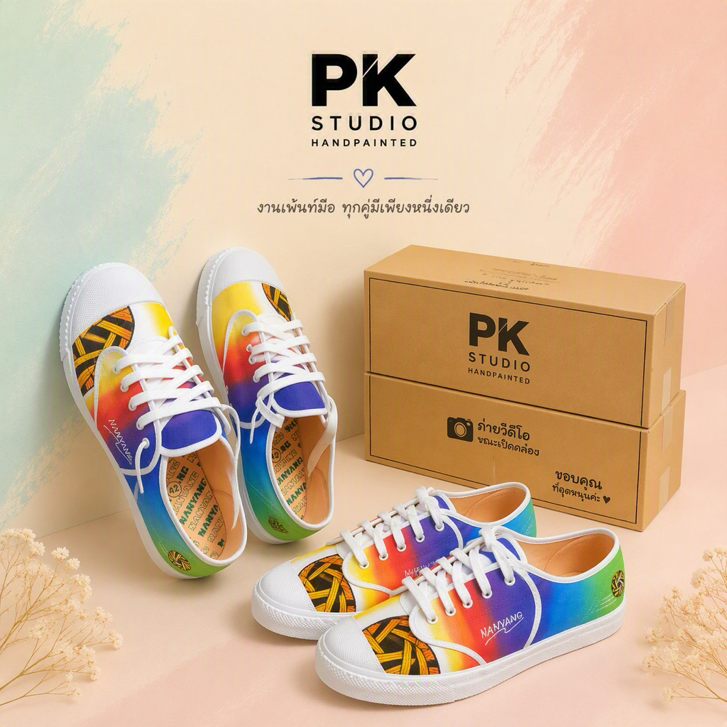 🌈🌈RAINBOW🌈🌈 รองเท้าเพ้นท์มือ 🖤PK GEN1🖤#ลายตะกร้อ #นันยาง