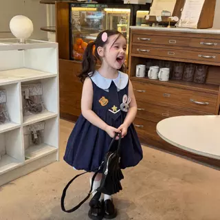 PRINCESS KESLI ชุดเดรสเด็กผู้หญิง แขนกุด สีน้ำเงิน กระต่าย ชุดเดรสฤดูร้อนรุ่นใหม่ 1-9 ปี