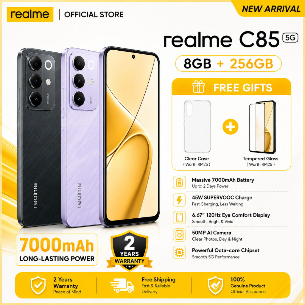 [สินค้าใหม่] Realme C85 5G (8/256GB) จอแสดงผล 6.8 นิ้ว 144Hz แบตเตอรี่ 7000mAh จอแสดงผลความสว่างสูง 1200 nits 144Hz
