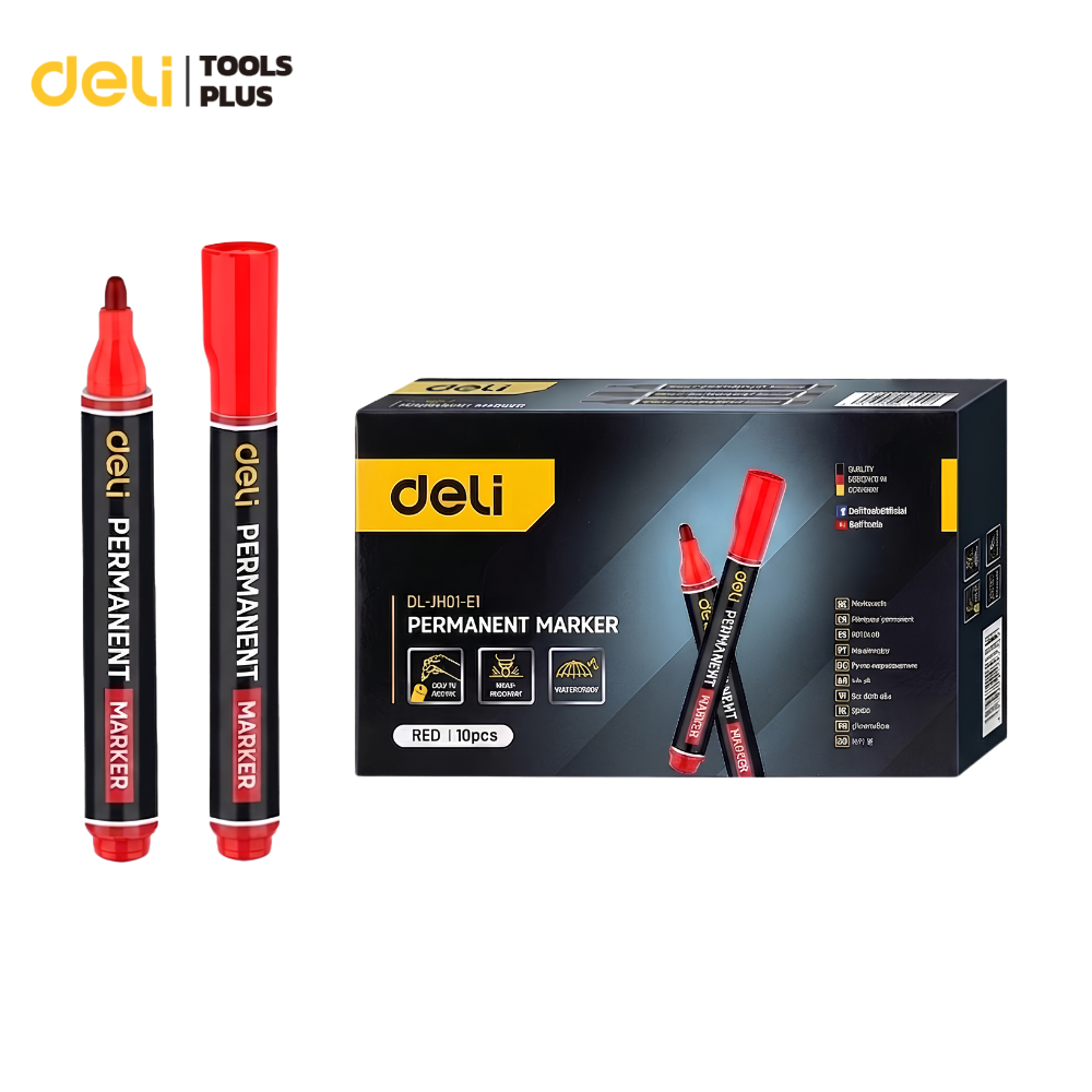 Deli ปากกาเคมี แบบกล่อง 10ด้าม /กล่อง 1.8 มม เขียนพลาสติก แห้งเร็ว ไม่ติดมือ เขียนชัด กันน้ำ Marker