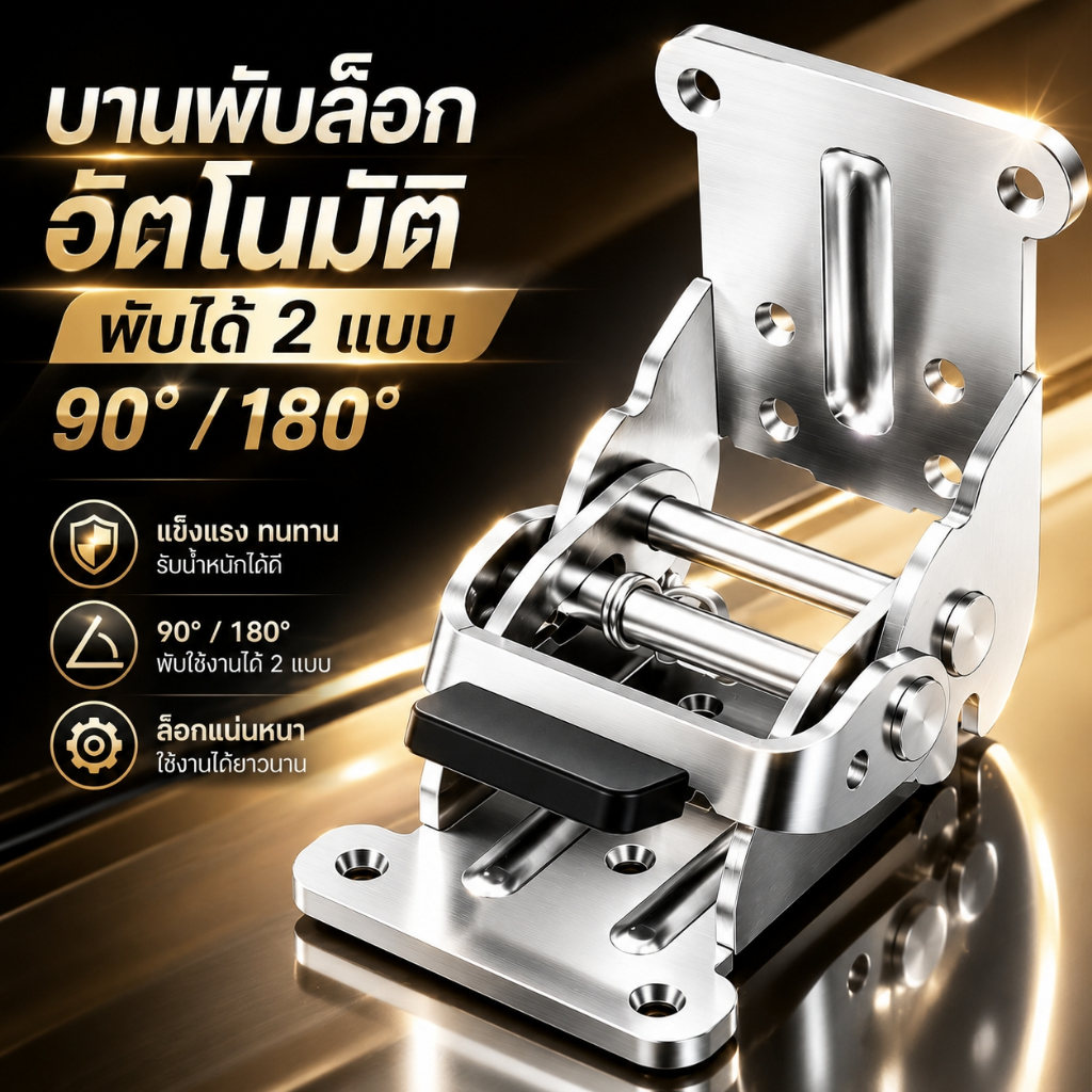 บานพับขาโต๊ะ บานพับพับได้ ปรับองศา 90‑180 องศา ล็อกอัตโนมัติ รองรับน้ำหนักสูง แถมสกรูครบชุด