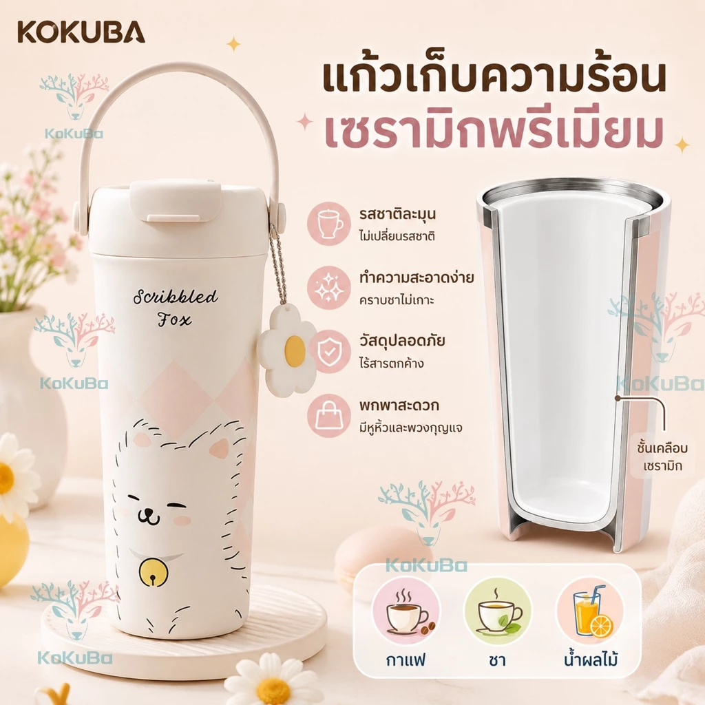 กระบอกน้ำเก็บอุณหภูมิ 550ml กระติกสุญญากาศเซรามิคไลเนอร์ ชุดภาพวาดลายพิเศษ แก้วเก็บความเย็น KOKUBA thumbnail 3