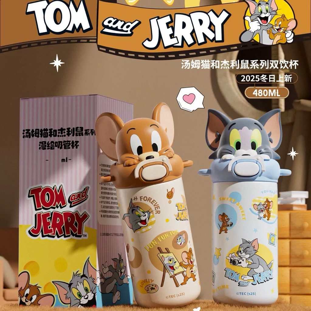 Tom&Jerry แก้วเก็บความเย็นพร้อมสายคล้องคอ ขนาด480ML