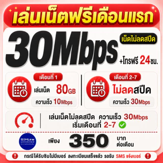 (เล่นเน็ตฟรีเดือนแรก) TRUE ซิมเทพเล่นเน็ตไม่ลดสปีด ความเร็ว 30Mbps พร้อมโทรฟรีทุกค่าย